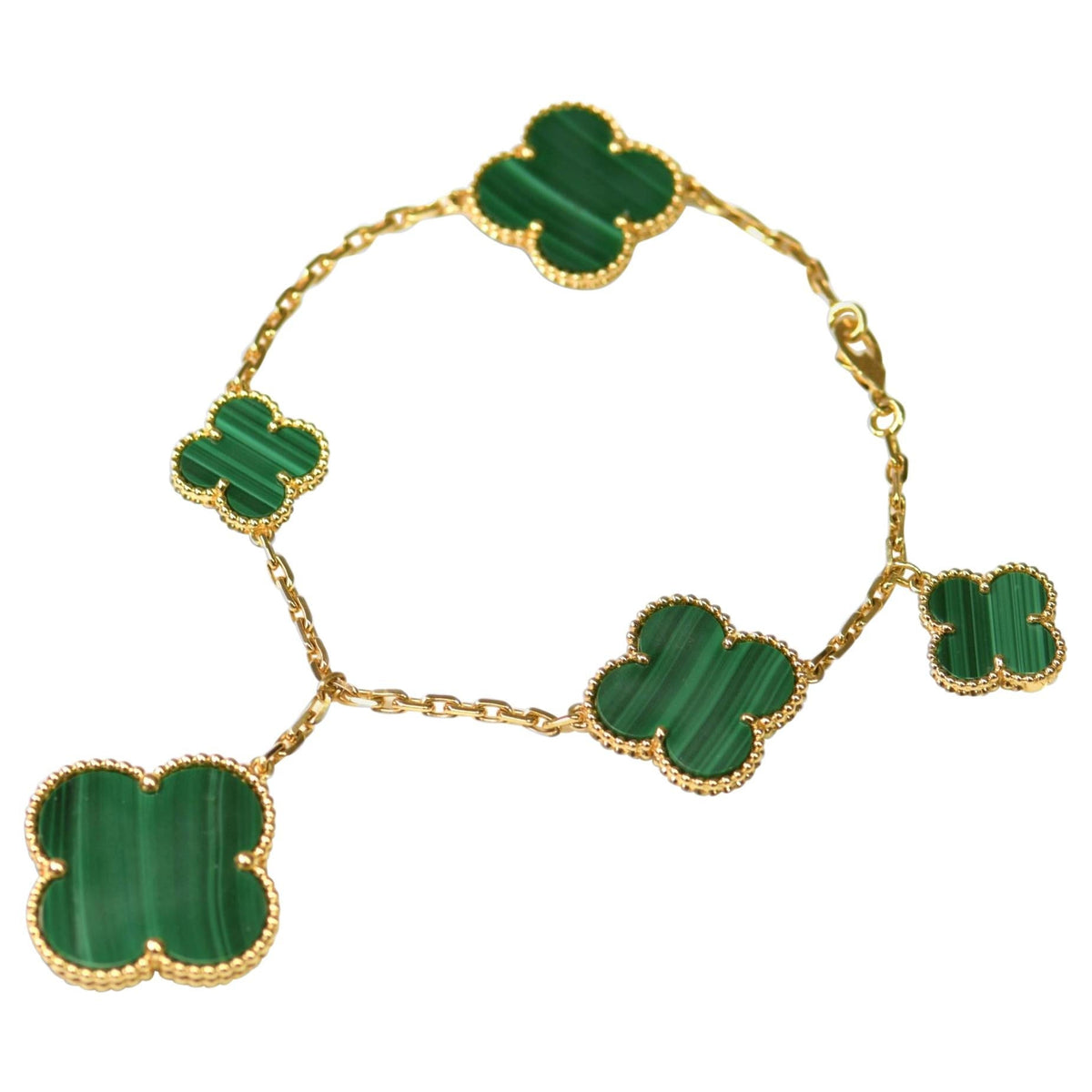 Van Cleef & Arpels MAGIC CLOVER MALACHITE GOLD BRACELET 5 MOTIFS