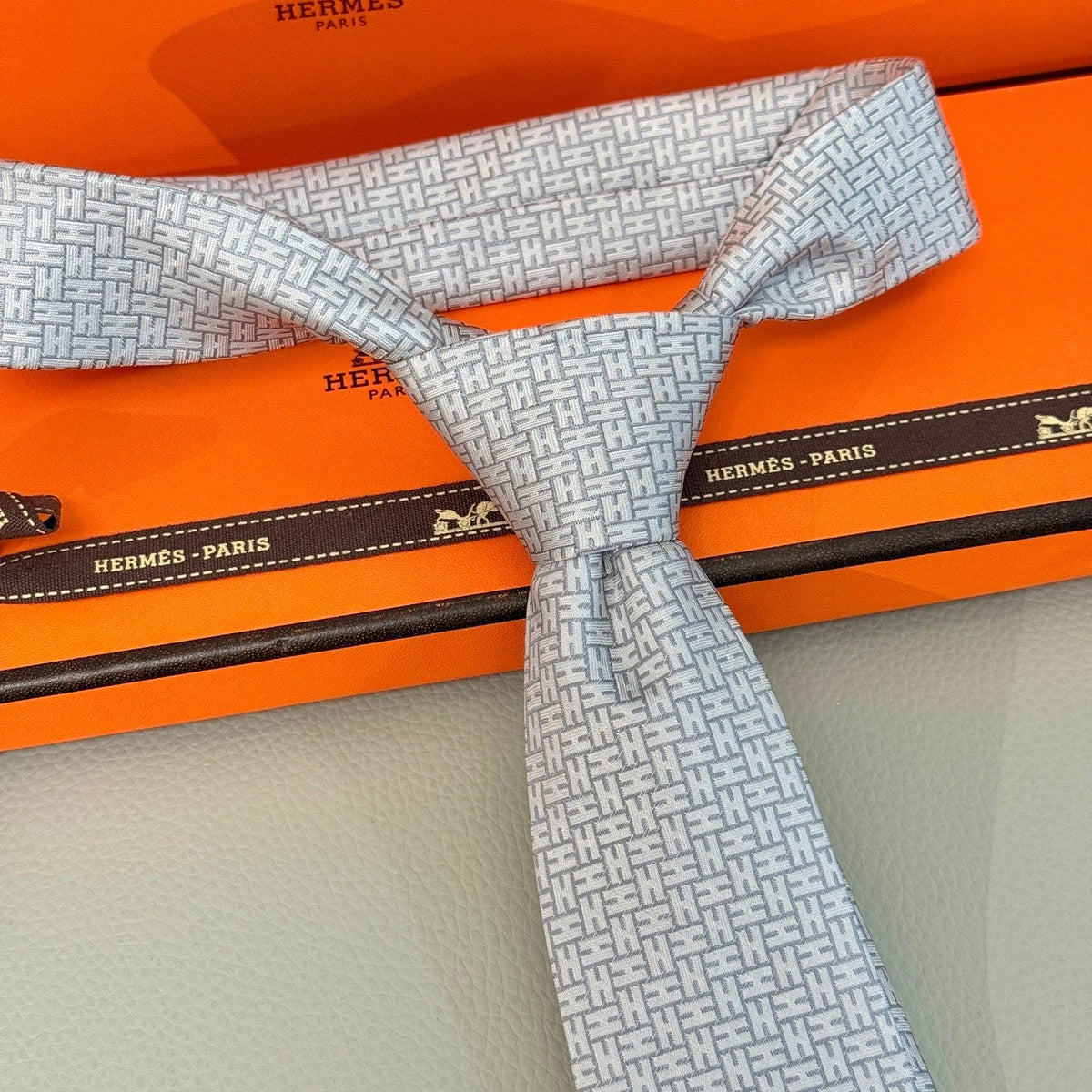 Hermès Style Men's Textured Silk Tie
