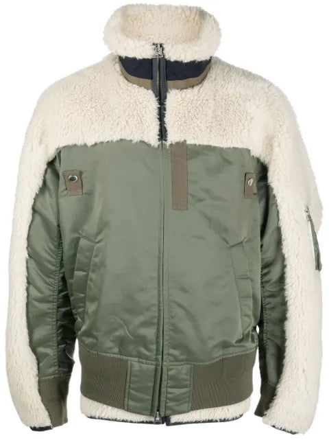 sacai panelled funnel neck jacket