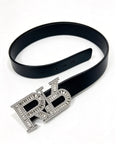 Rhinestone Letter Buckle Leather Belt Zinc Alloy Heavy Design Waist