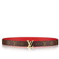 LOUIS VUITTON LV INITIALES 30 MM REVERSIBLE BELT IN BROWN MONOGRAM AND CHERRY RED CALFSKIN GOLD HARDWARE