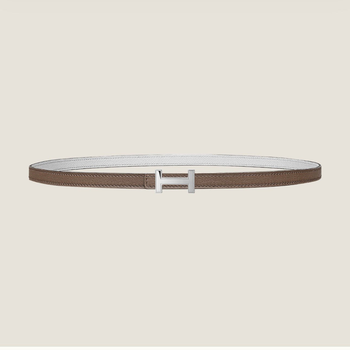 HERMES FOCUS BUCKLE & REVERSIBLE PEANUT BROWN AND WHITE LEATHER STRAP 13MM SILVER HARDWARE