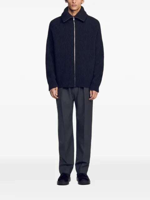 SANDRO ribbed-knit zip-up cardigan