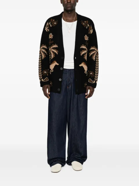Alanui palm-intarsia knitted cardigan