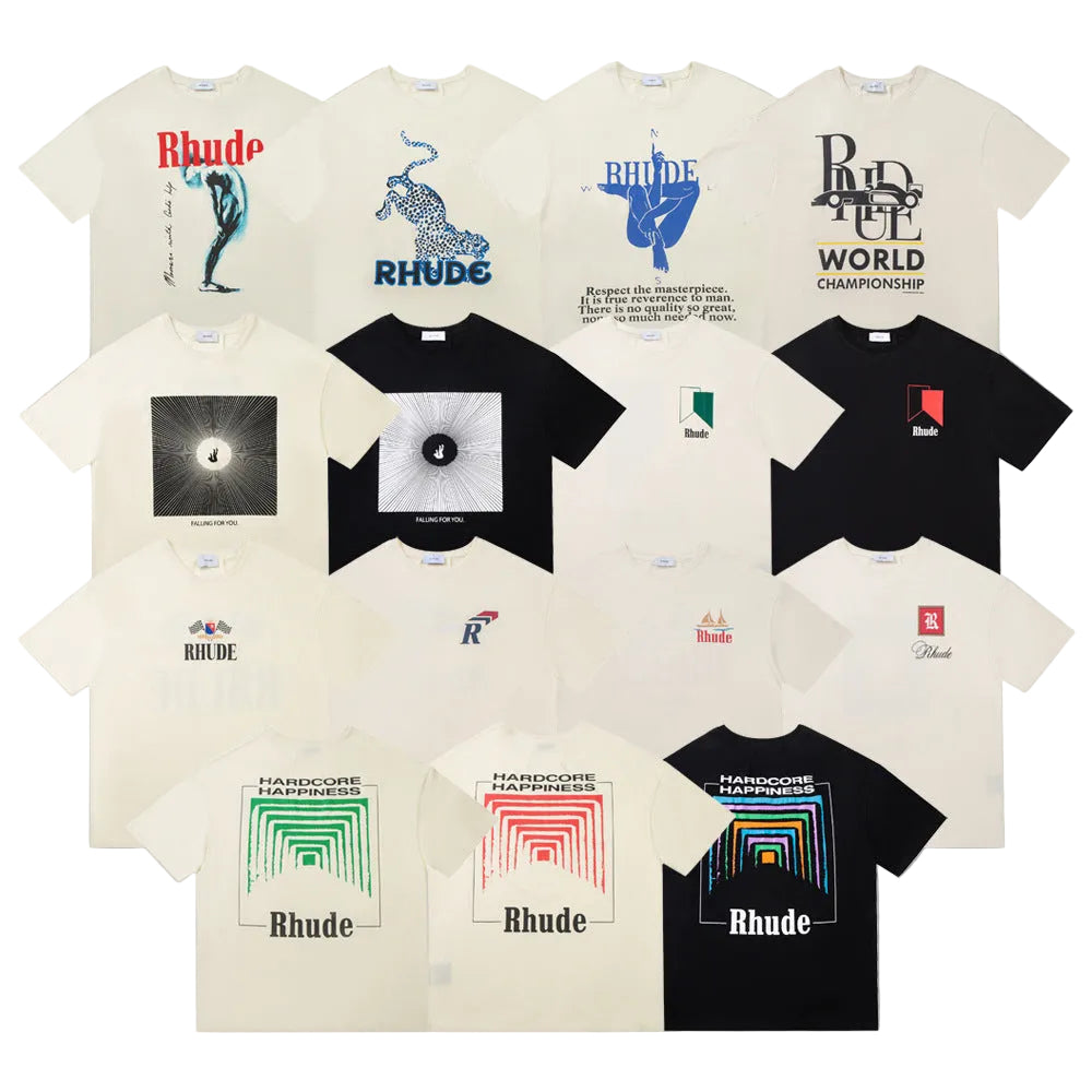Rhude Graphic Tees Vintage High Street Loose Couple Crew Neck T-Shirt