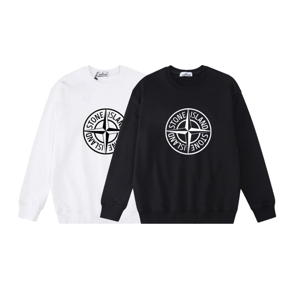 Stone Island Compass Print Crewneck Sweatshirt Men Autumn Pullover
