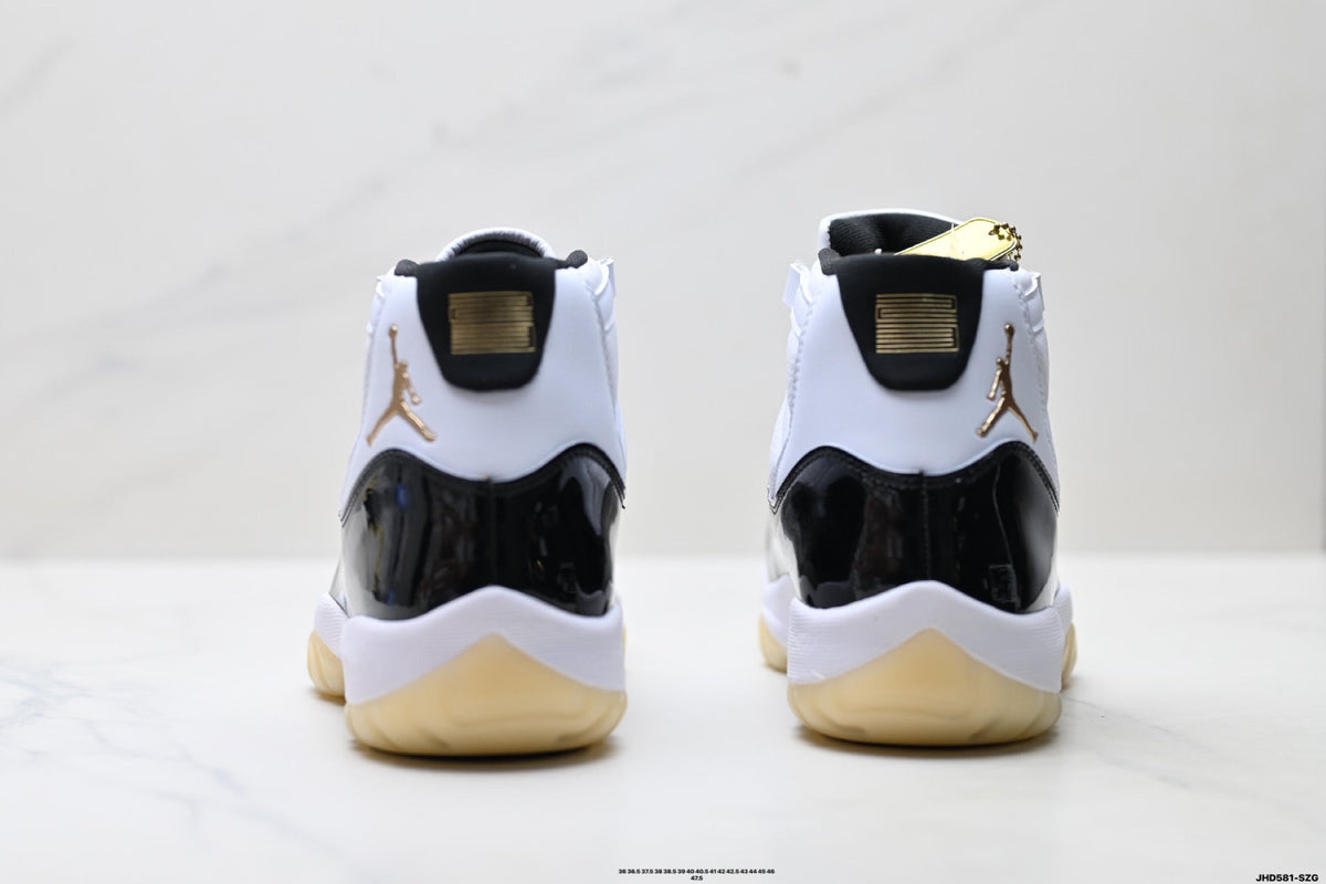 Air Jordan 11 Retro White Black Sail and Gold Unisex Sneakers Style 03