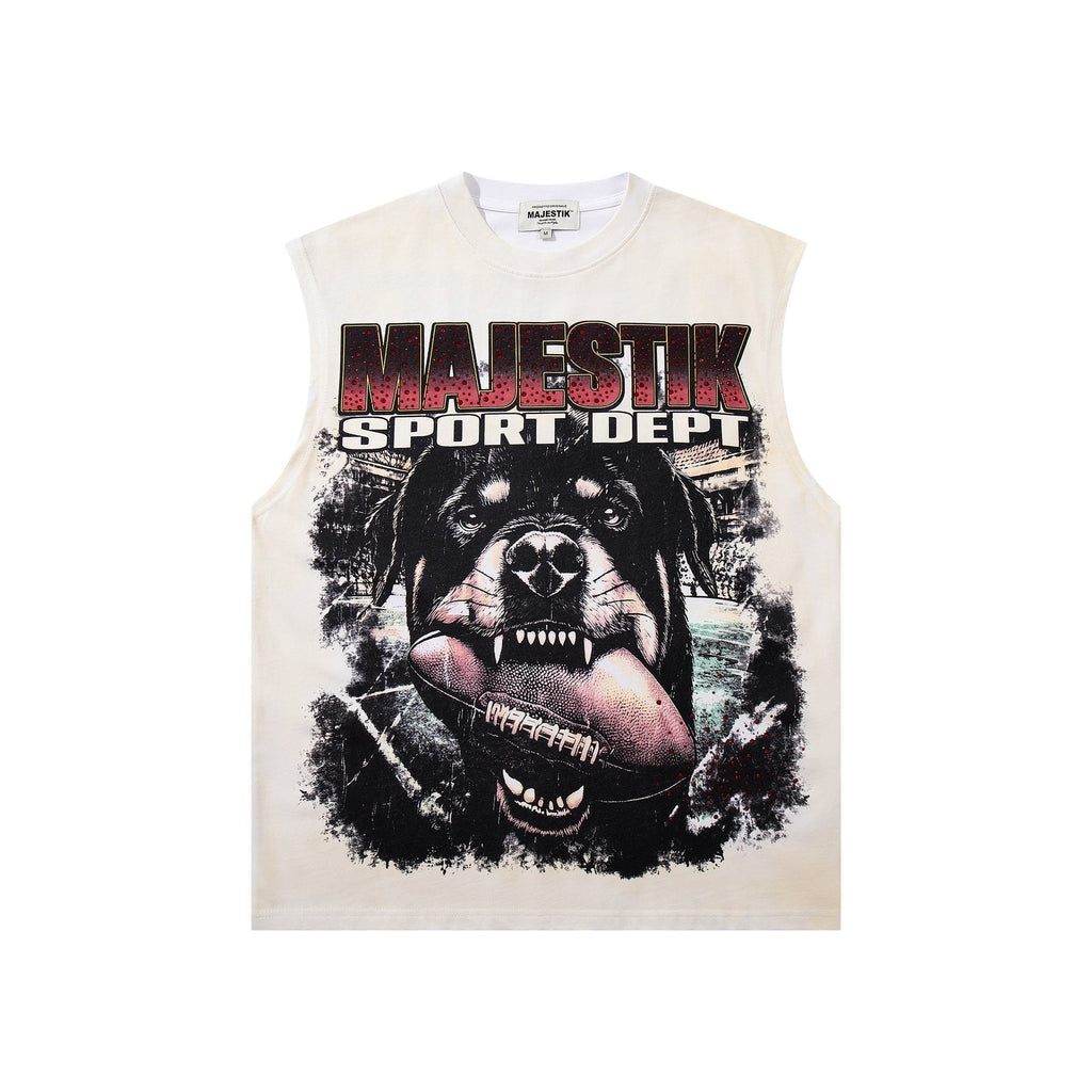 MAJESTIK Off White Graphic Sleeveless T-Shirt