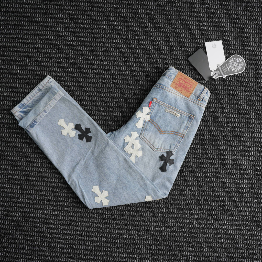 Chrome Hearts Cross Applique Light Blue Jeans