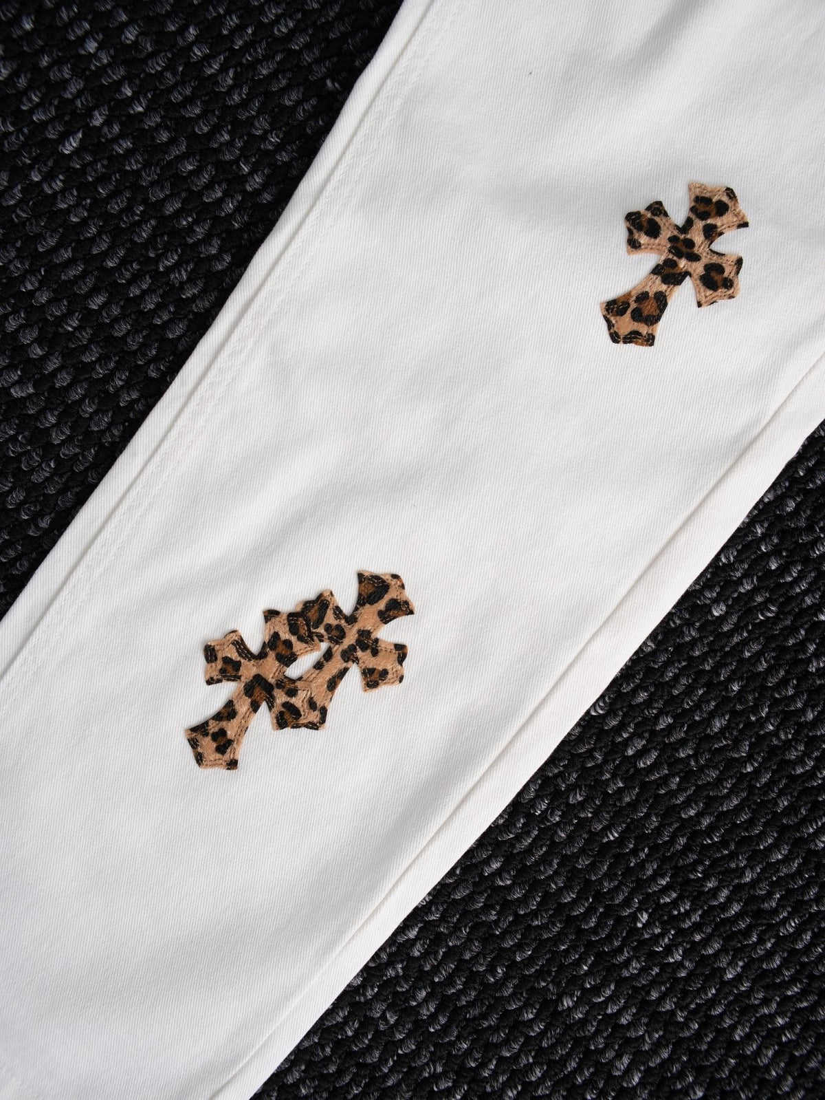 Chrome Hearts Leopard Cross Patch White Jeans