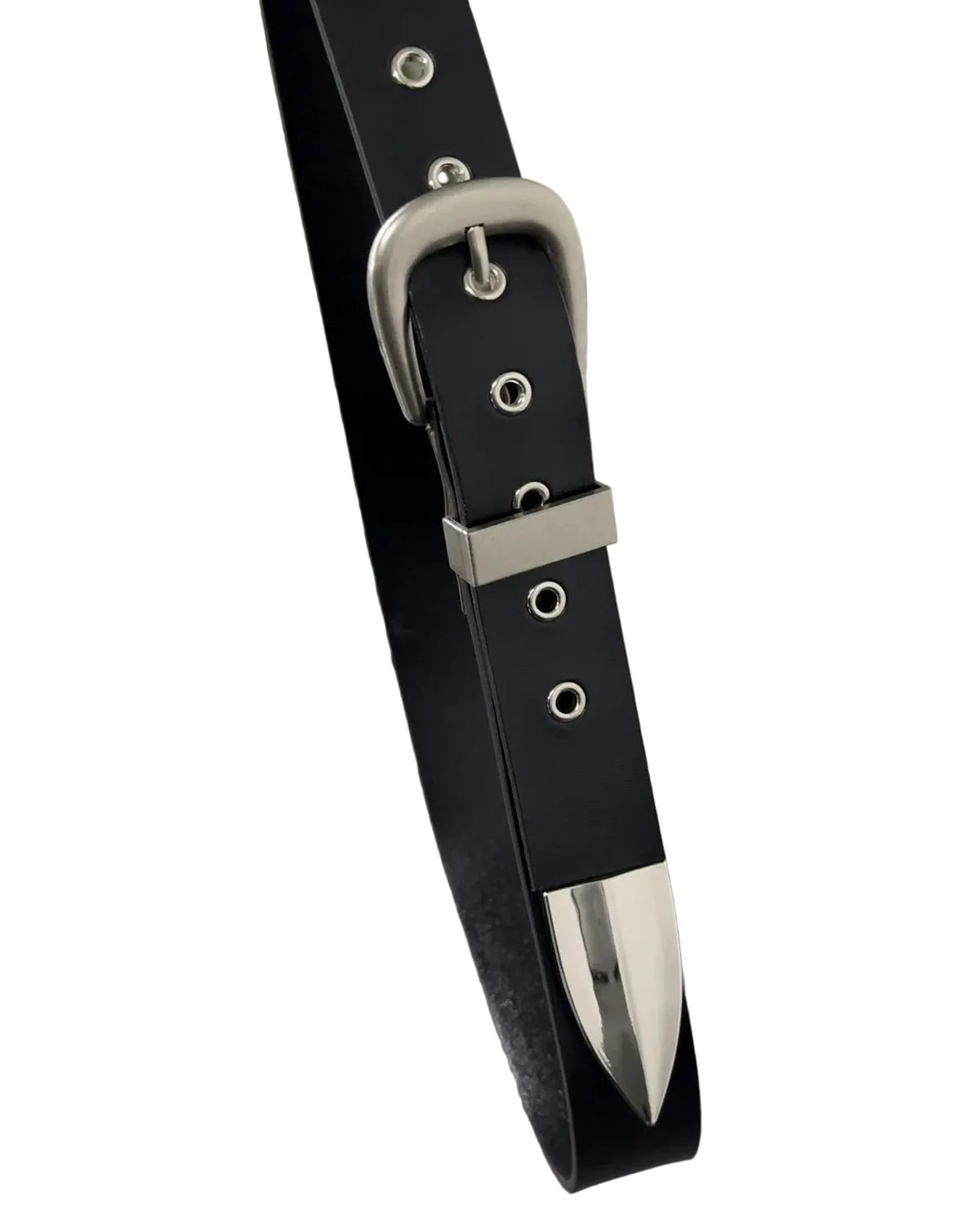 Dagger Tip Leather Belt Silver Metal Tip Full Grain Cowhide Unisex