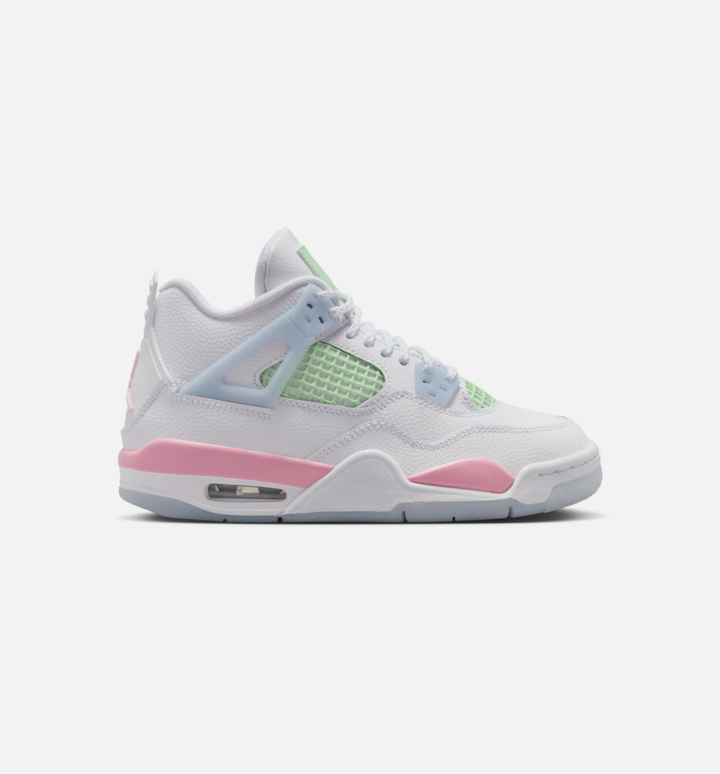 Air Jordan 4 Retro Medium Soft Pink Grade School Lifestyle Shoes - White/Medium Soft Pink/Half Blue