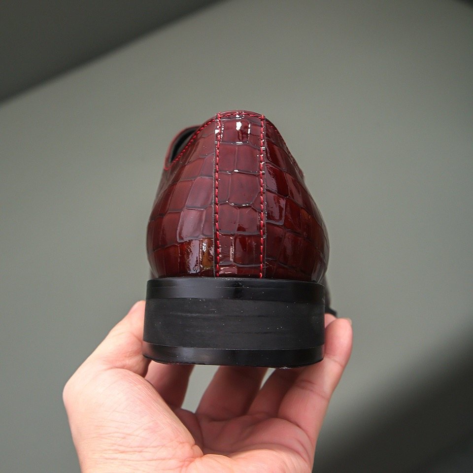 Hermès Burgundy Crocodile-Pattern Loafers