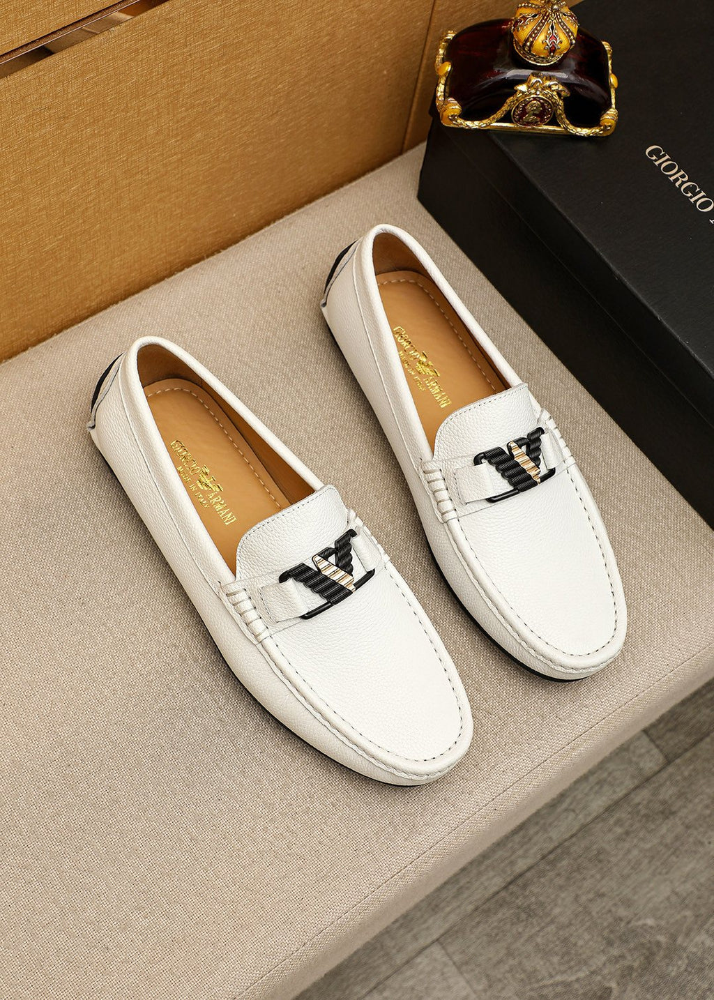 Prada White Metal-Buckle Loafers