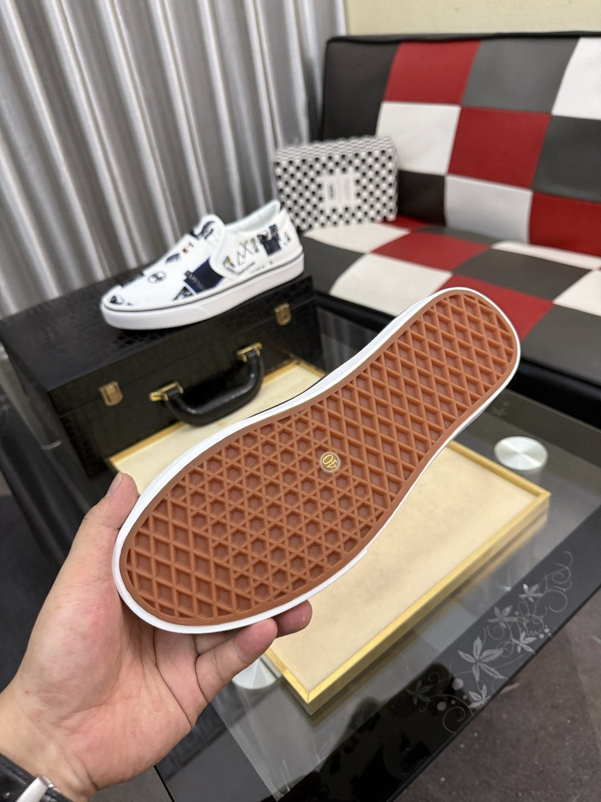 White Graphic Print Slip-On Shoes