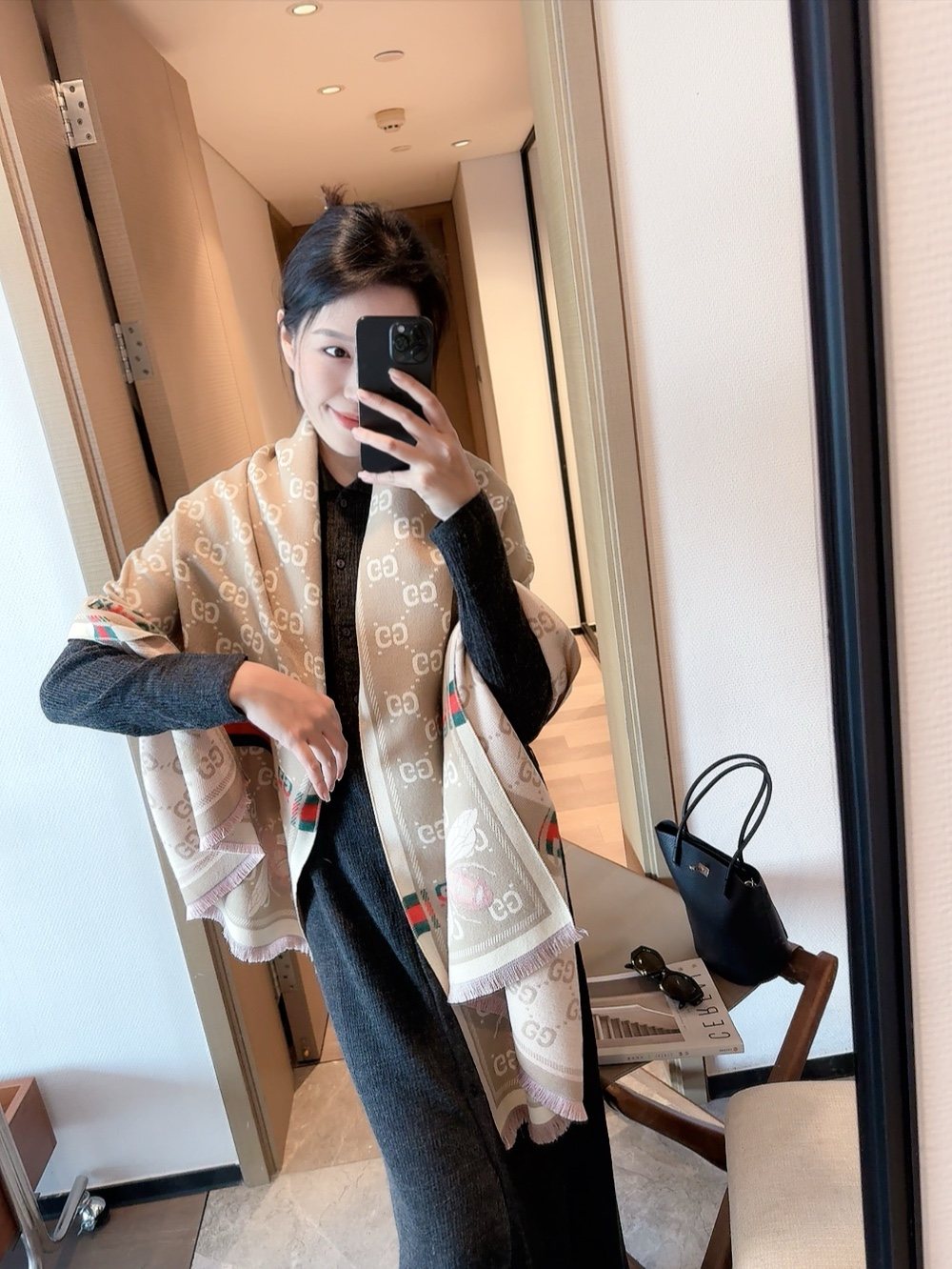 Blush Beige Patterned Fringe Scarf