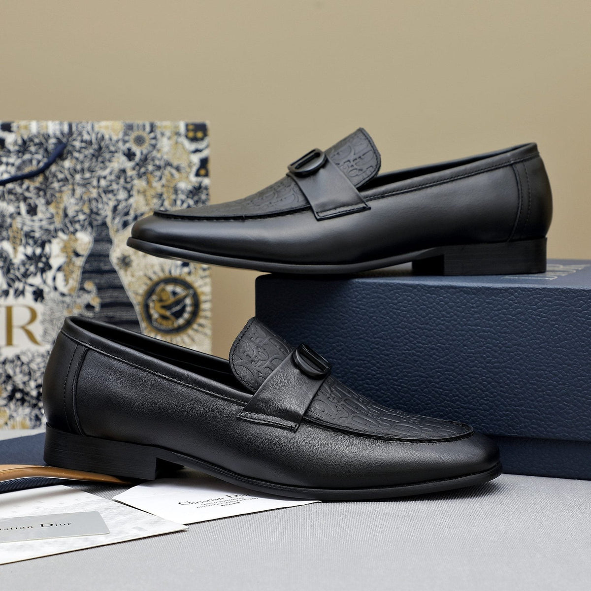 Dior Black Embossed Leather Loafers