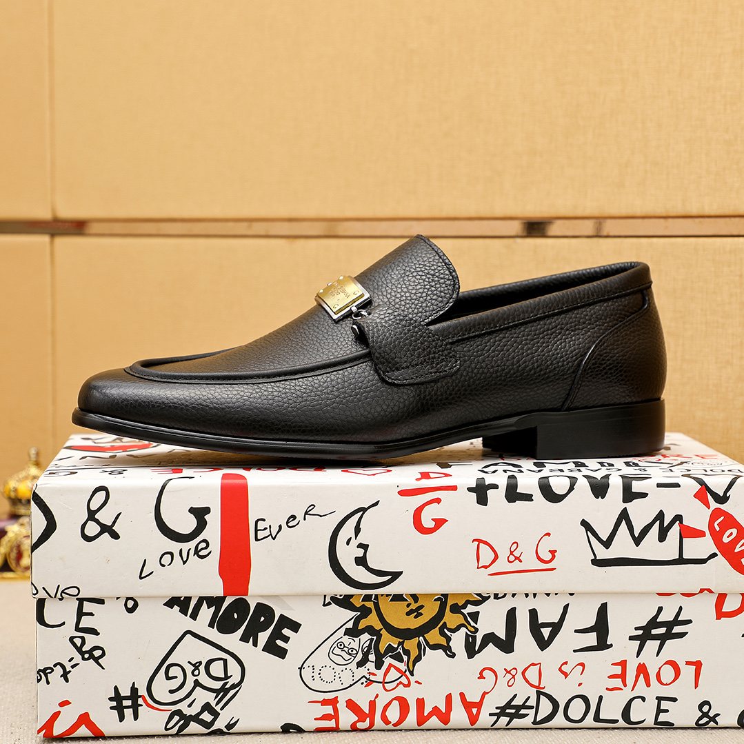 Dolce & Gabbana Men’s Black Gold-Tone Buckle Loafers