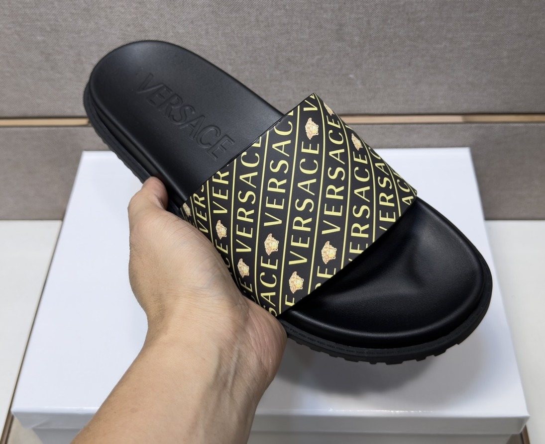 Versace Patterned Strap Slide Sandals