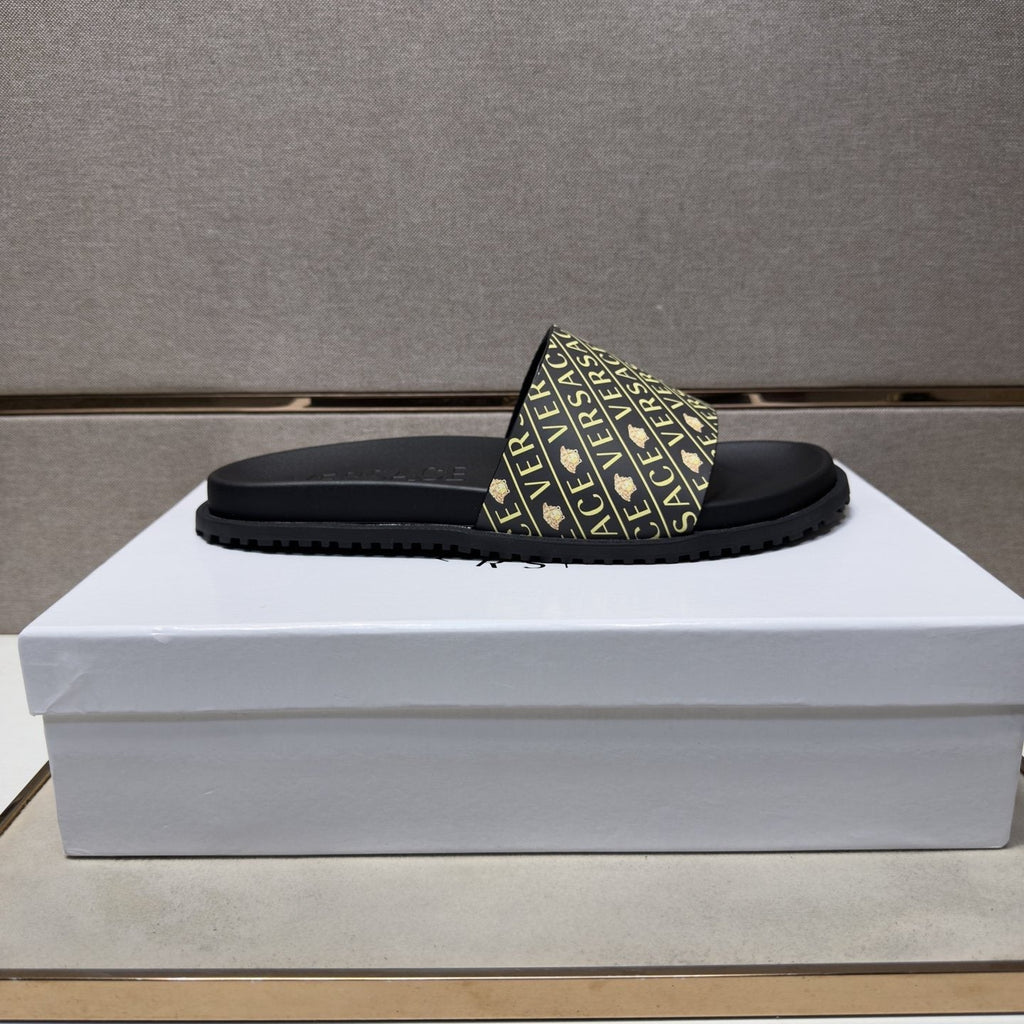 Versace Patterned Strap Slide Sandals