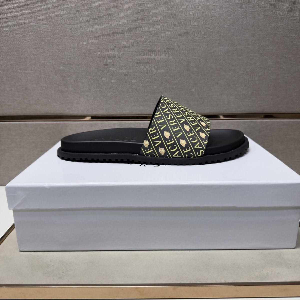 Versace Patterned Strap Slide Sandals