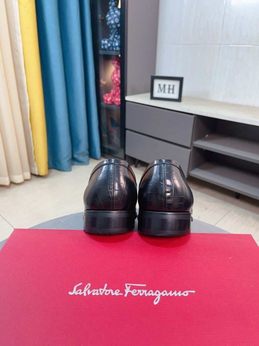 Ferragamo Black Embossed Bit Loafers