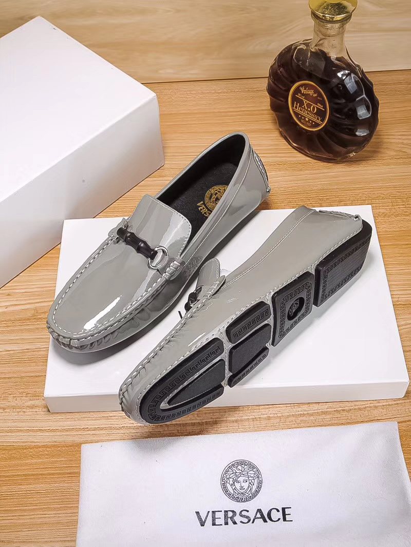 Versace Glossy Gray Bit Loafers