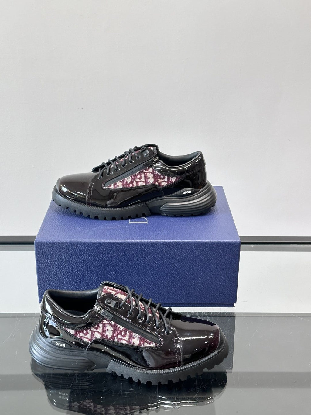 Dior Black Burgundy Patterned Derby Shoes