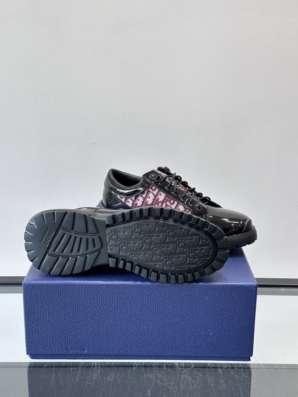 Dior Black Burgundy Patterned Derby Shoes