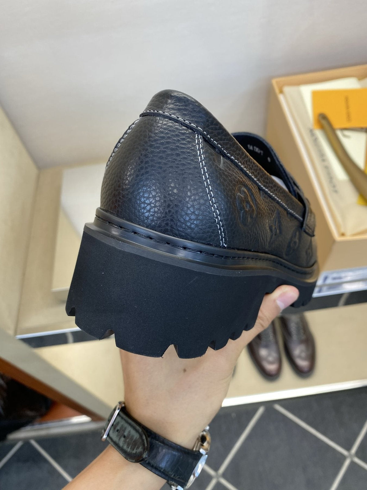 Louis Vuitton Men's Black Monogram Lug Sole Loafers - Chunky Black Lug Outsole