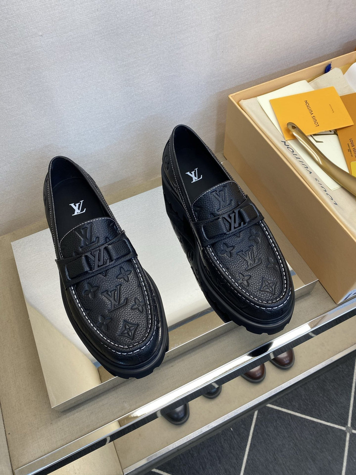 Louis Vuitton Men's Black Monogram Lug Sole Loafers - Chunky Black Lug Outsole