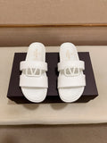 Valentino White V-Hardware Slide Sandals