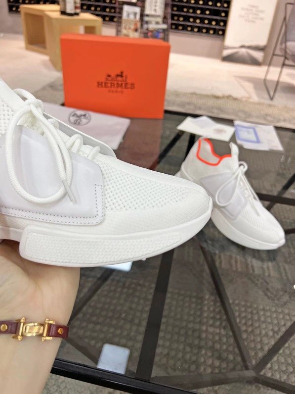 Hermès Men's White Orange Knit Sneakers