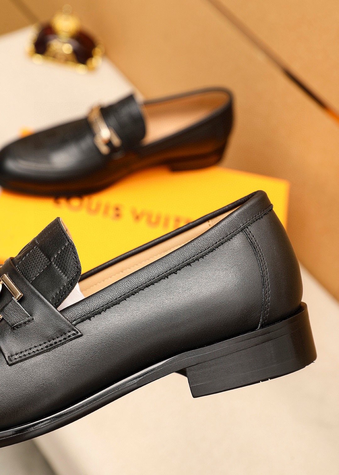 Louis Vuitton Black Embossed Loafers - Metal Bar Vamp Detail