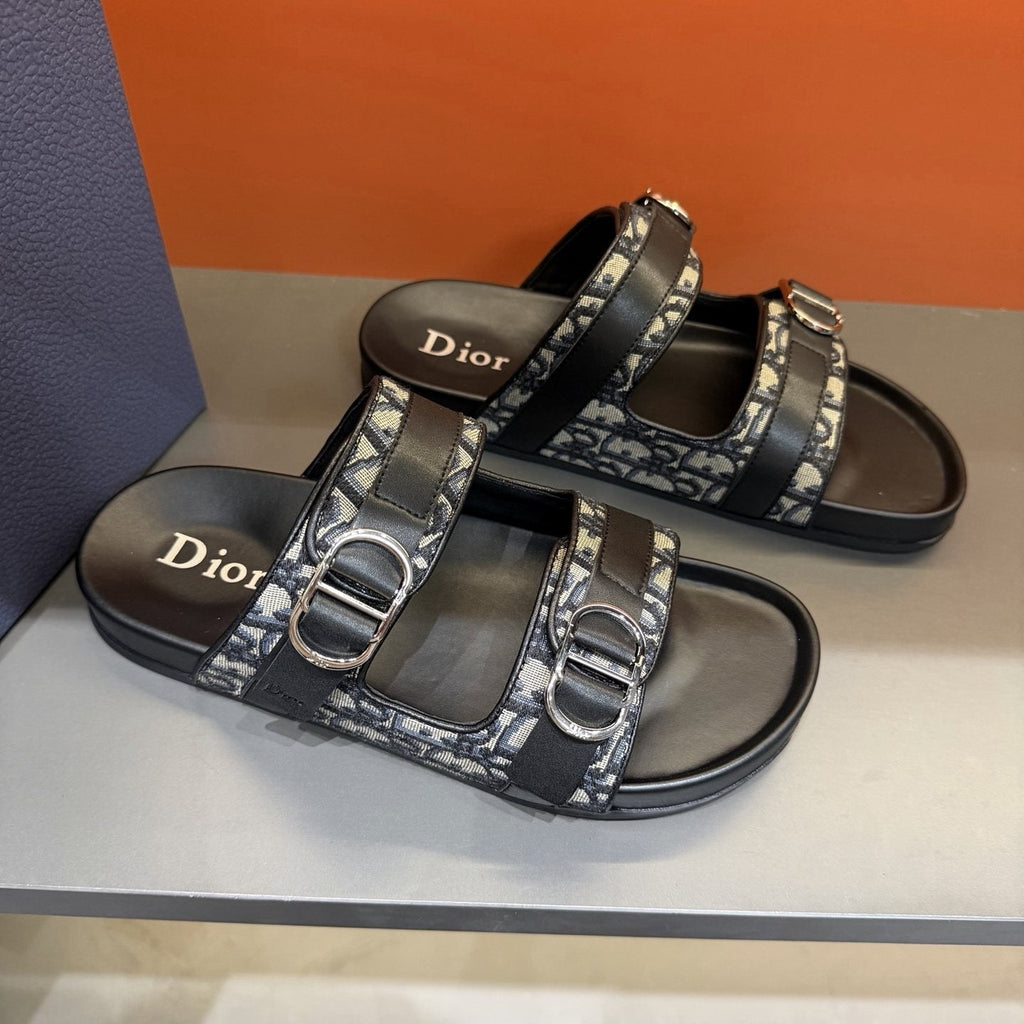 Dior Patterned Buckle Slide Sandals - Double Buckles