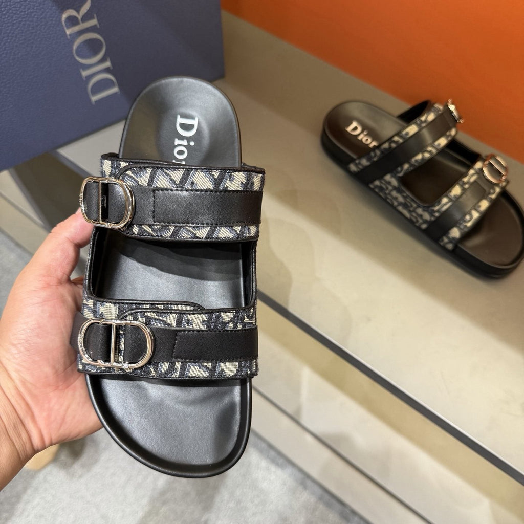 Dior Patterned Buckle Slide Sandals - Double Buckles