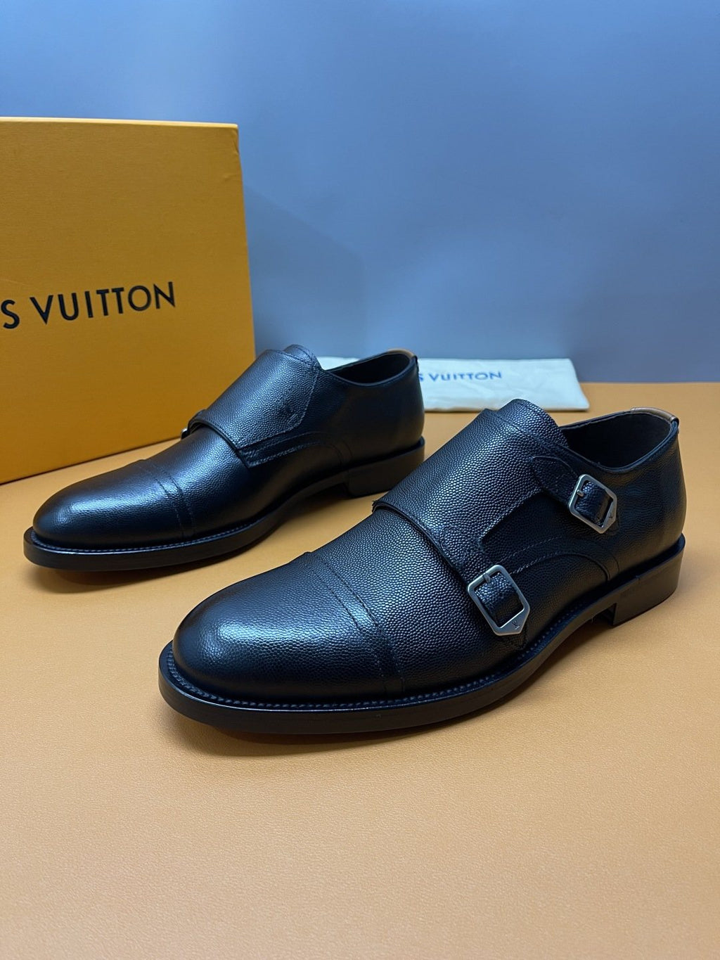 Louis Vuitton Black Cap-Toe Double-Monk Strap Shoes