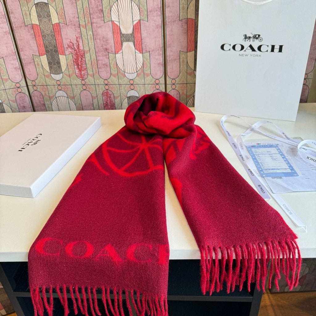 Coach Logo Fringed Wool Scarf