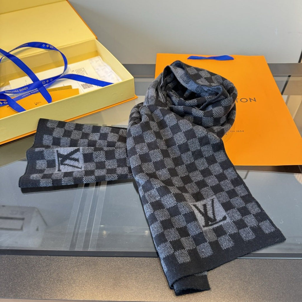 Louis Vuitton Black & Gray Checker Scarf