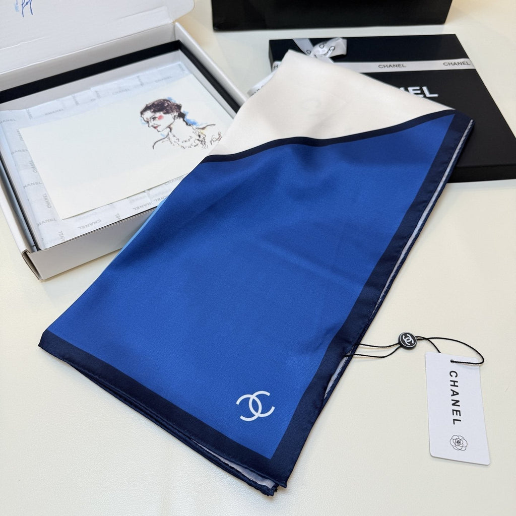 Chanel Blue Color-Block Square Scarf