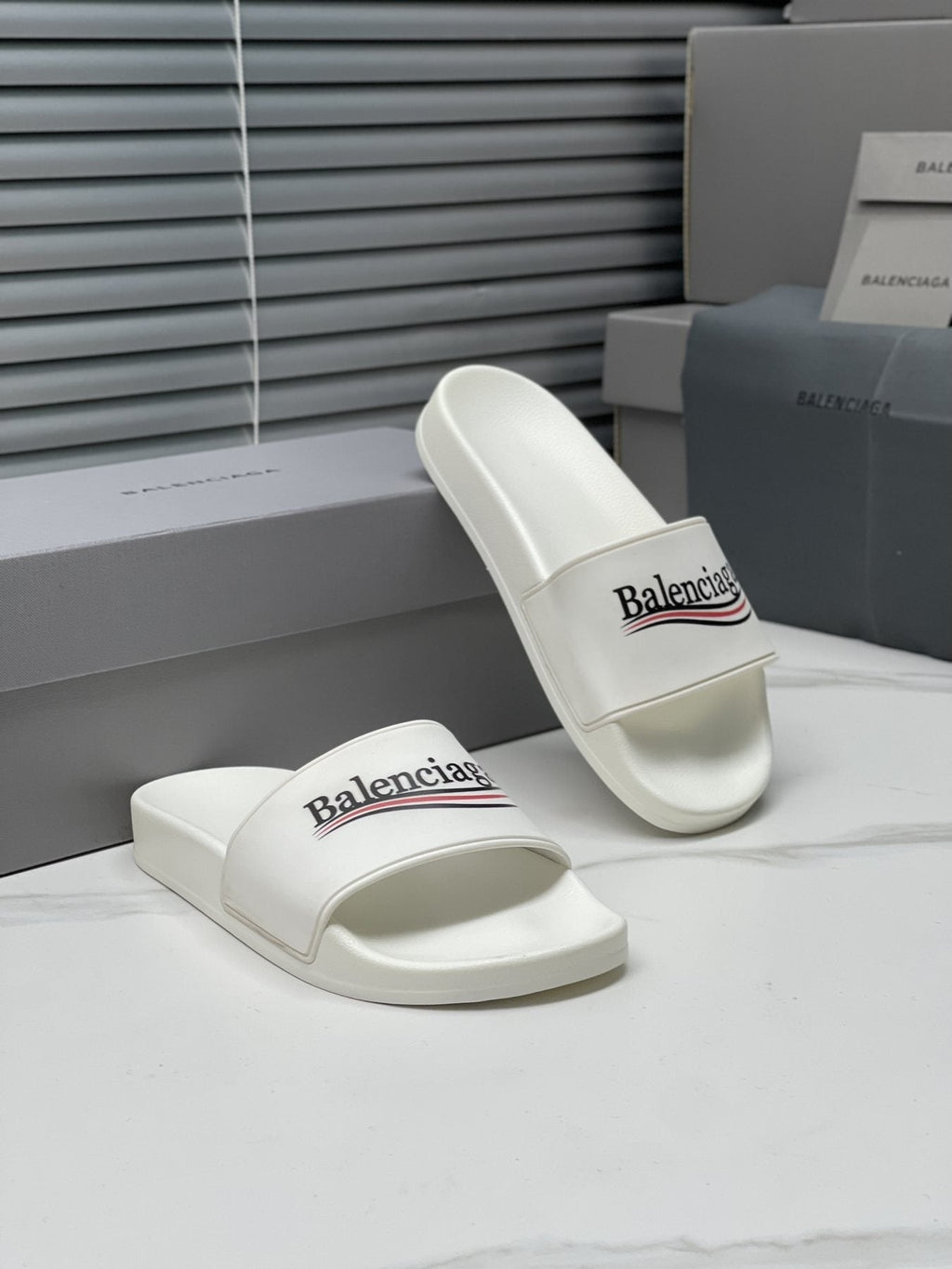 Balenciaga Logo Stripe Slide Sandals