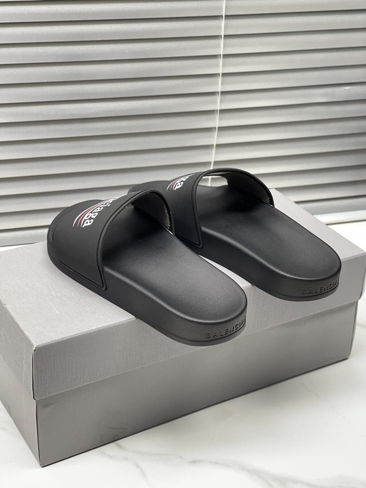 Balenciaga Logo Stripe Slide Sandals