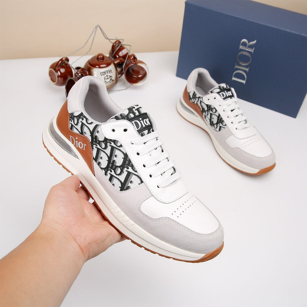 Dior White, Black & Tan Low-Top Sneakers
