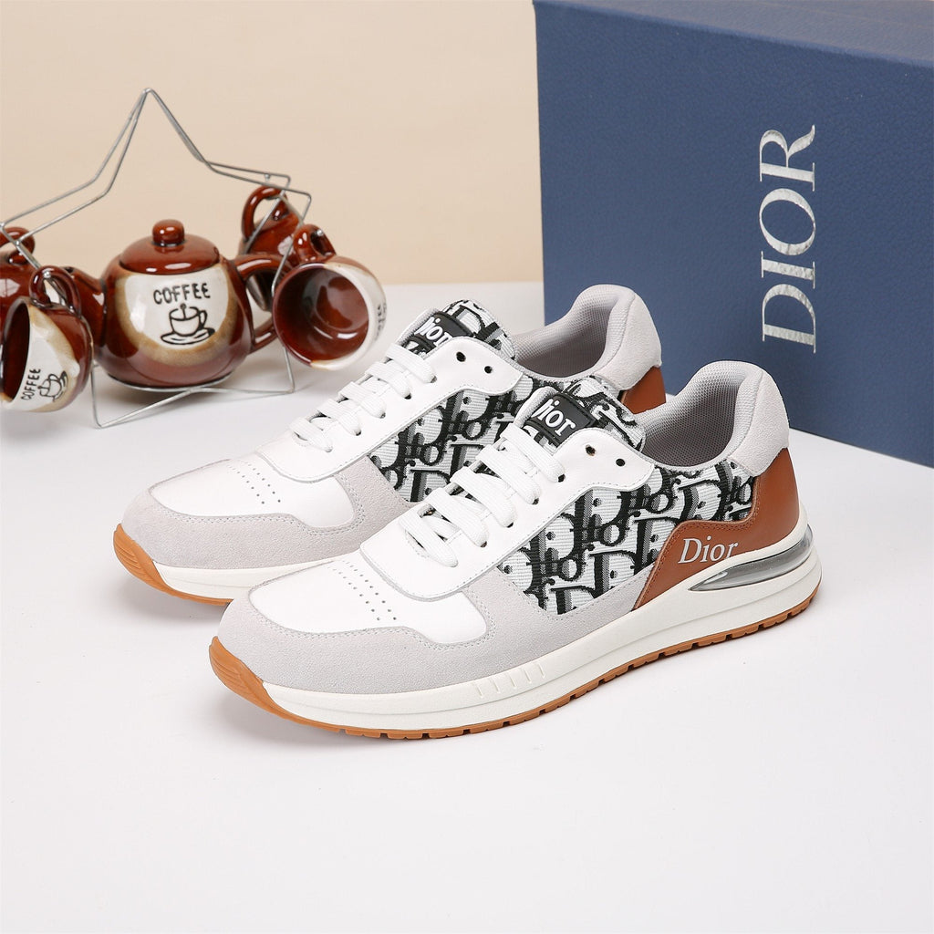 Dior White, Black & Tan Low-Top Sneakers