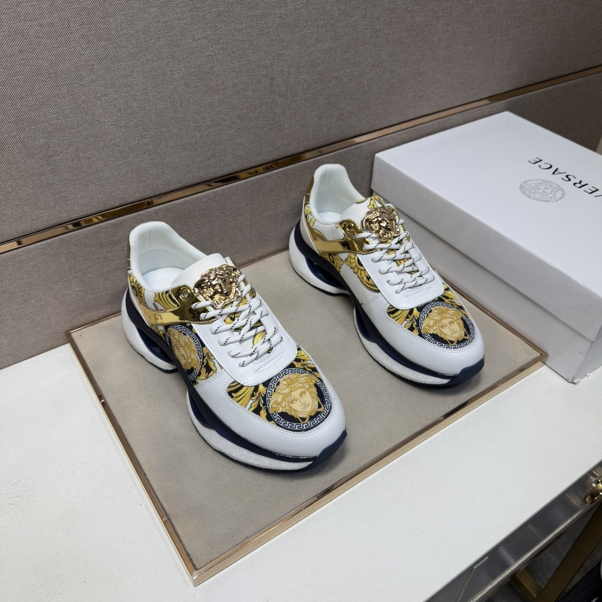 Versace Men's Gold-Panel Low-Top Sneakers