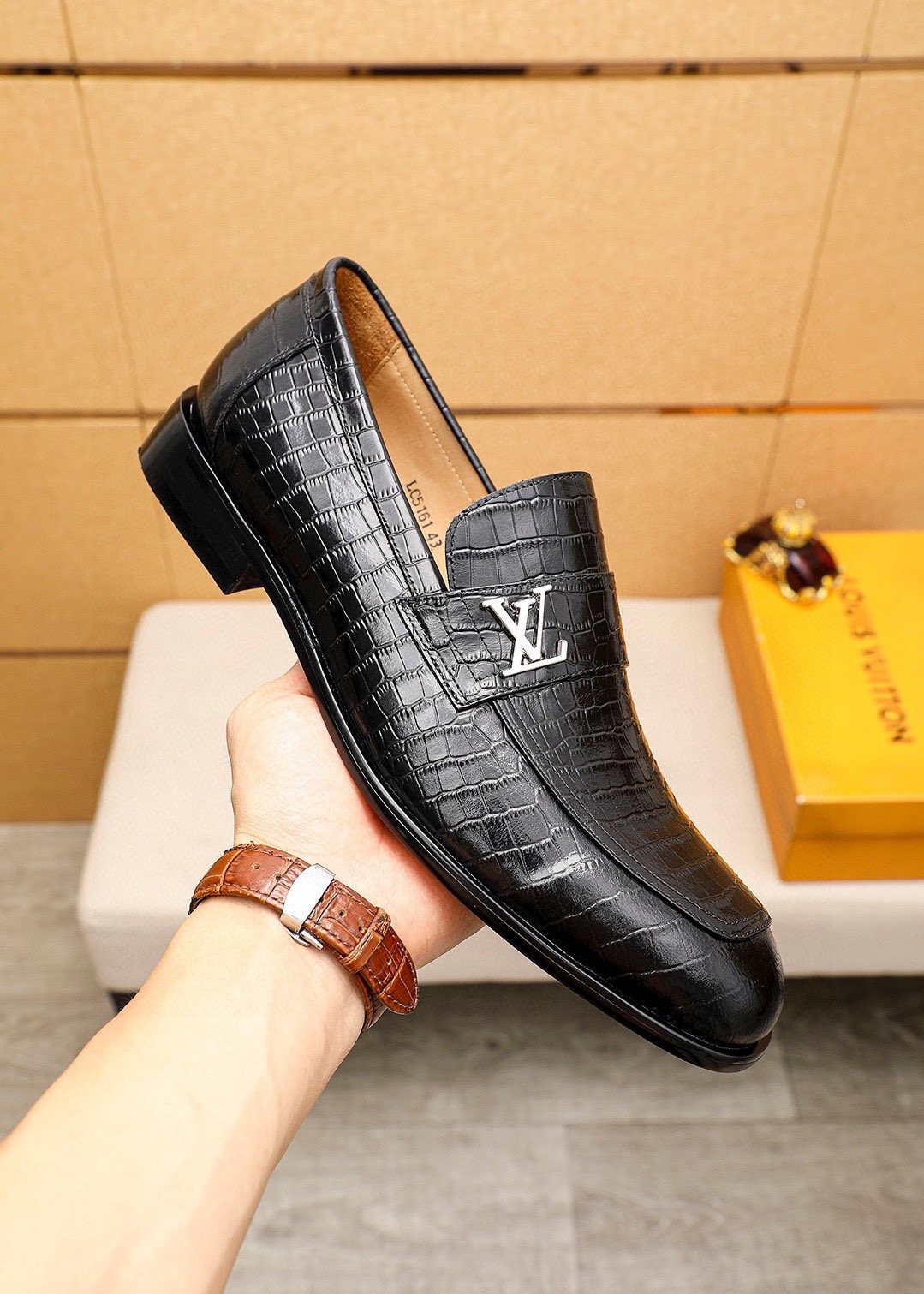 Louis Vuitton Embossed Metal-Accent Loafers