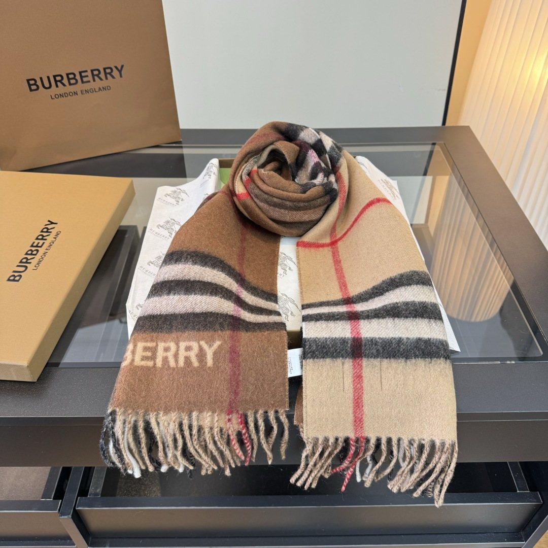 Burberry Tan Brown Plaid Fringe Scarf