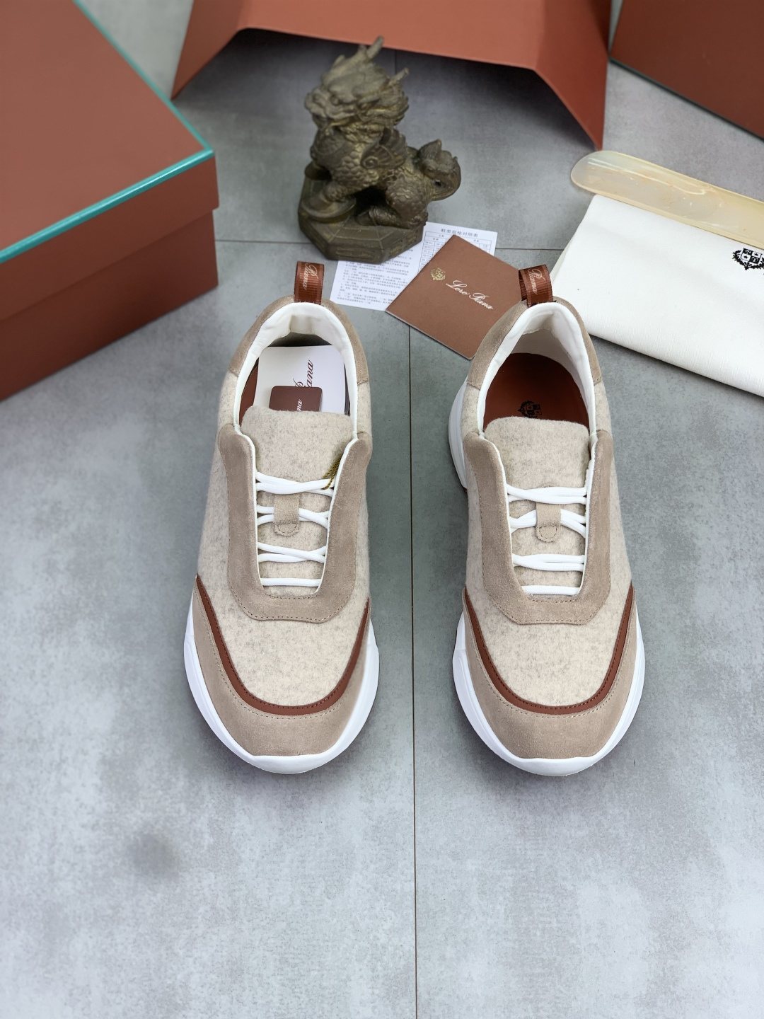 Loro Piana Contrast-Trim Lace-Up Sneakers
