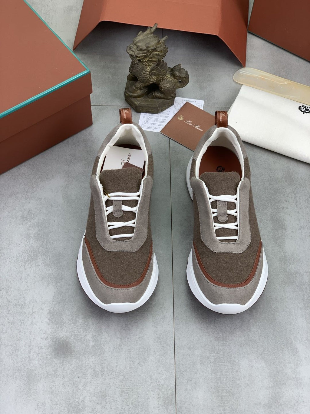 Loro Piana Contrast-Trim Lace-Up Sneakers