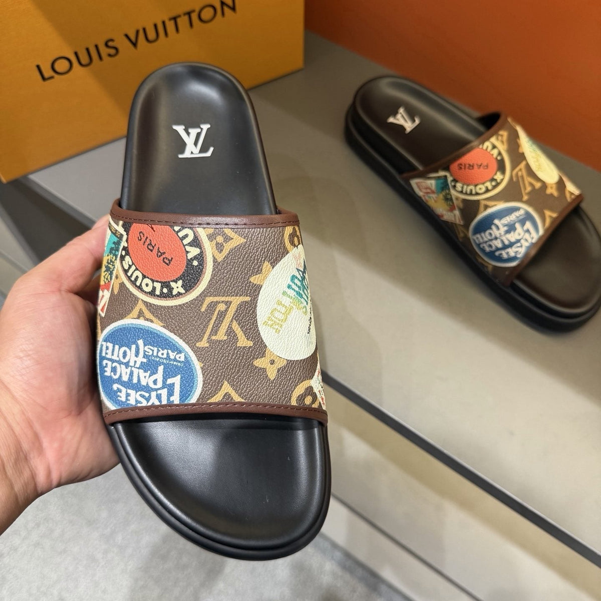 Louis Vuitton Graphic Strap Slide Sandals - Slip-On Construction